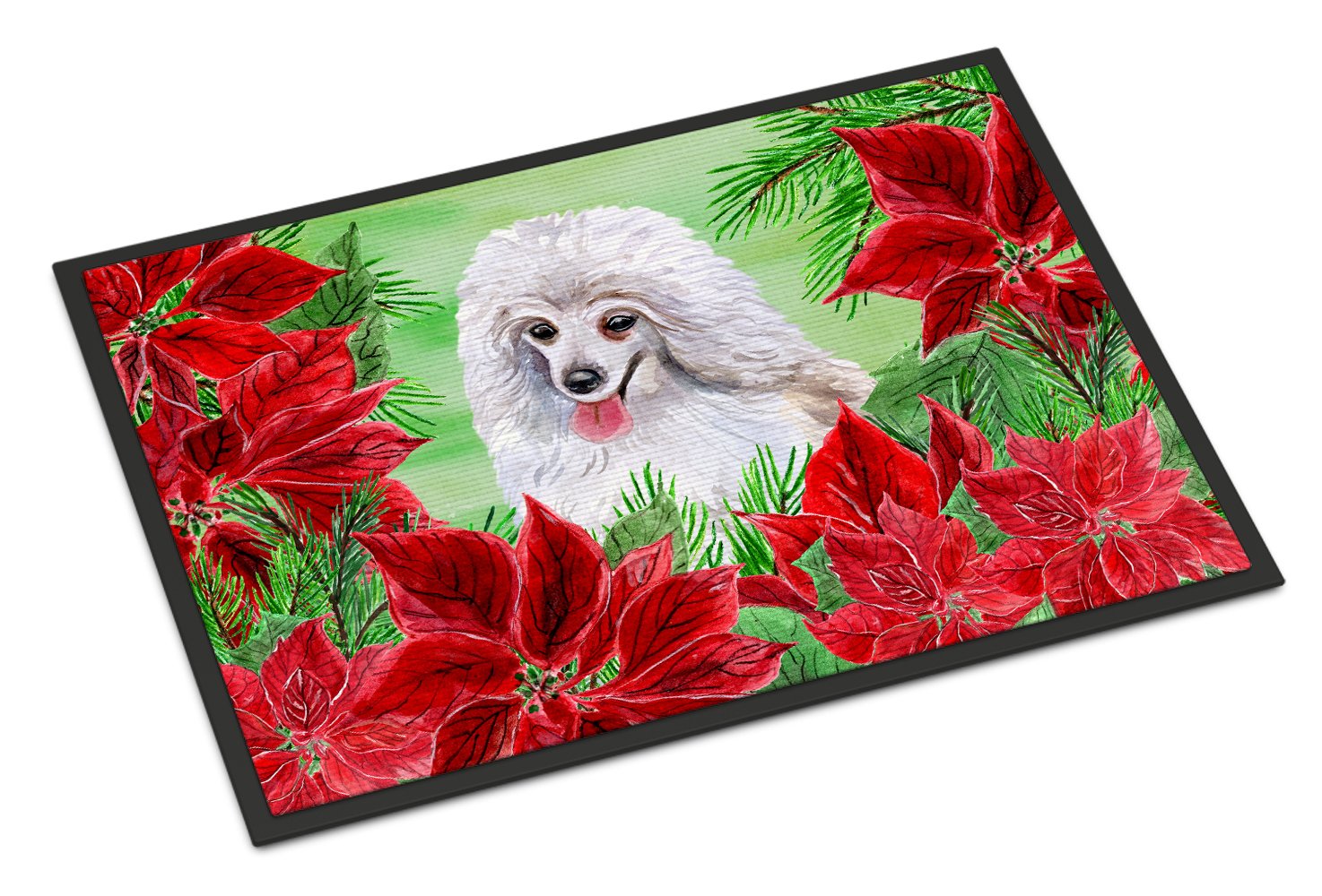 Medium White Poodle Poinsettas Indoor or Outdoor Mat 24x36 CK1331JMAT by Caroline's Treasures