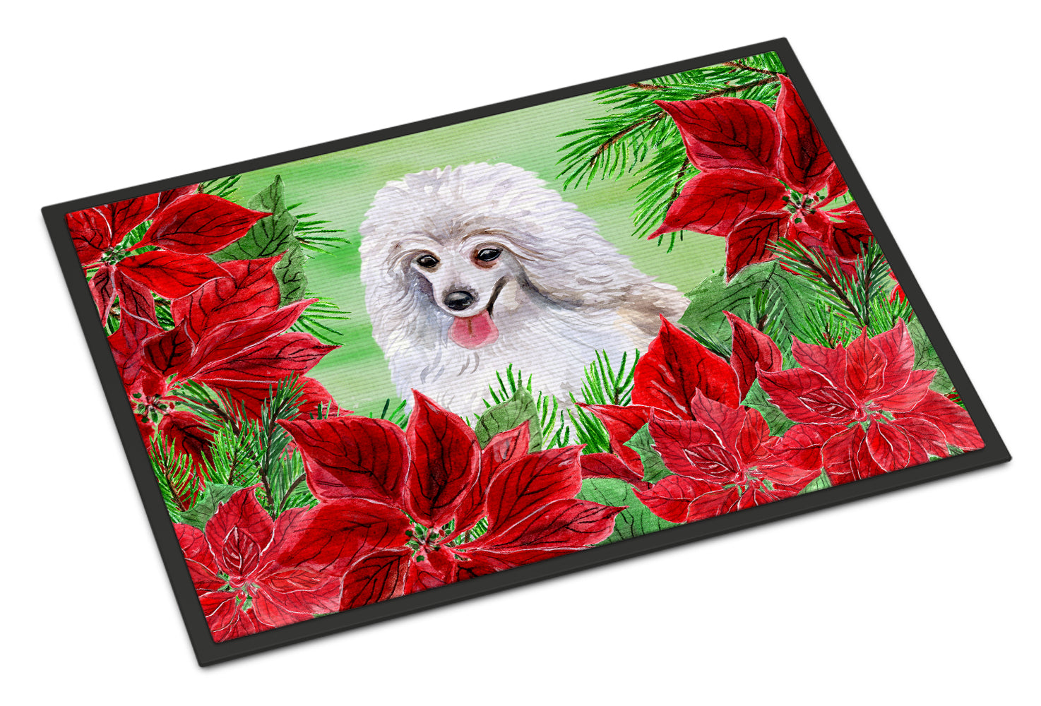 Medium White Poodle Poinsettas Indoor or Outdoor Mat 18x27 CK1331MAT - the-store.com