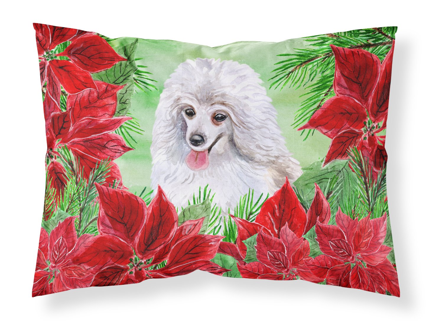 Medium White Poodle Poinsettas Fabric Standard Pillowcase CK1331PILLOWCASE by Caroline's Treasures