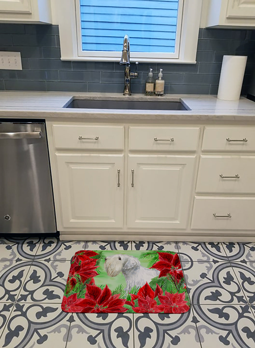 Sealyham Terrier Poinsettas Machine Washable Memory Foam Mat CK1332RUG - the-store.com