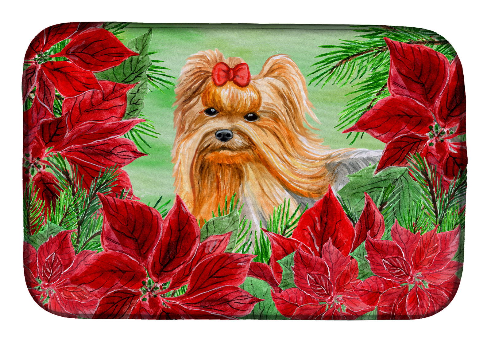 Yorkshire Terrier Poinsettas Dish Drying Mat CK1333DDM  the-store.com.