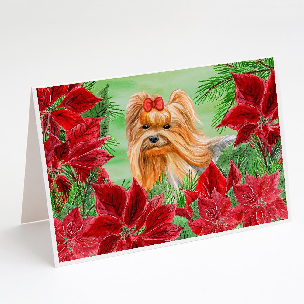 Buy this Yorkshire Terrier Poinsettas Greeting Cards and Envelopes Pack of 8