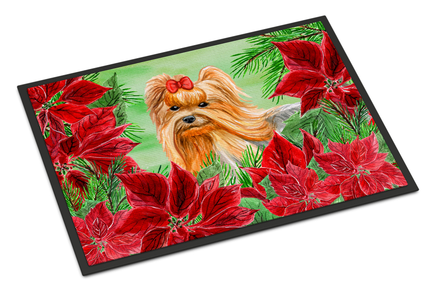 Yorkshire Terrier Poinsettas Indoor or Outdoor Mat 18x27 CK1333MAT - the-store.com