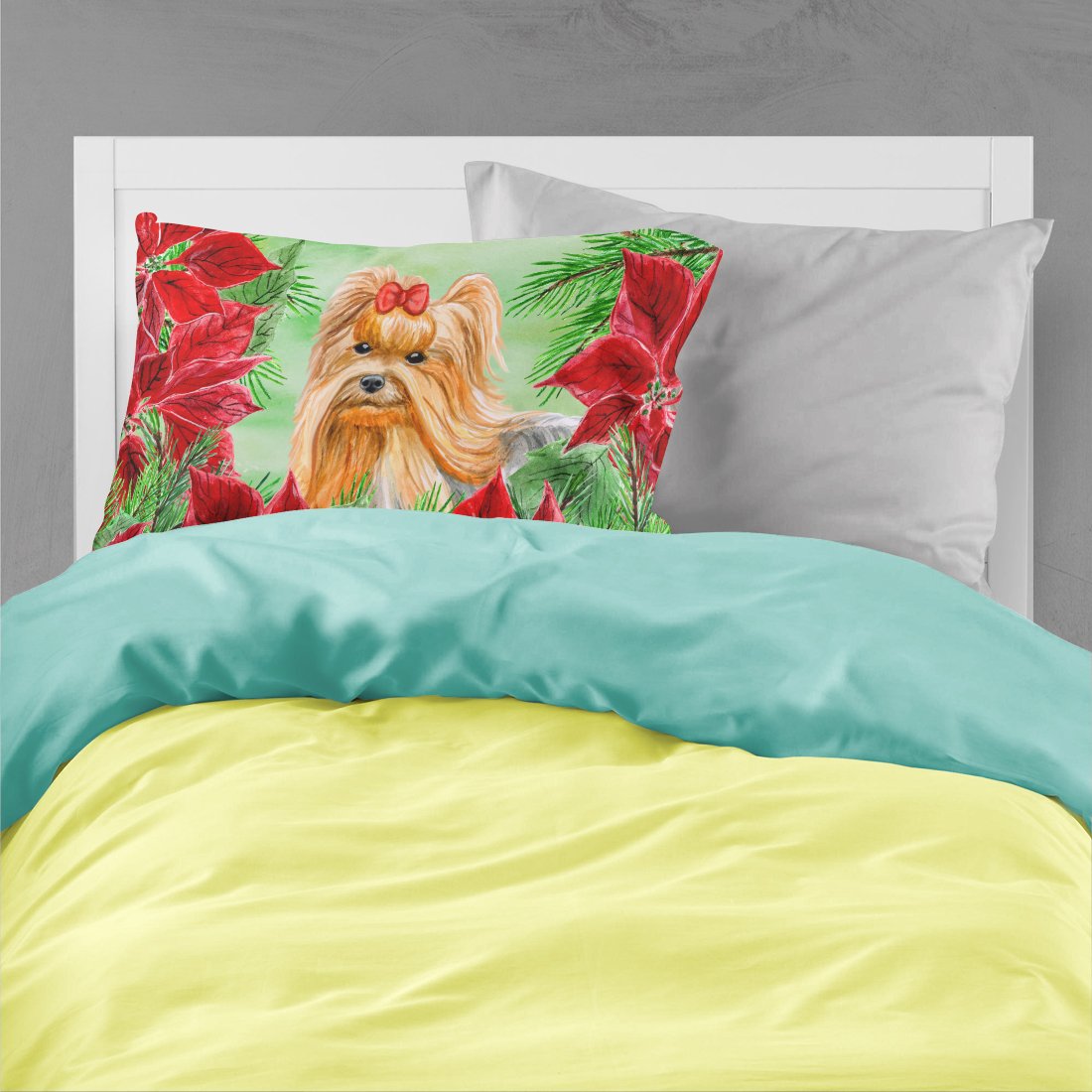 Yorkshire Terrier Poinsettas Fabric Standard Pillowcase CK1333PILLOWCASE by Caroline's Treasures