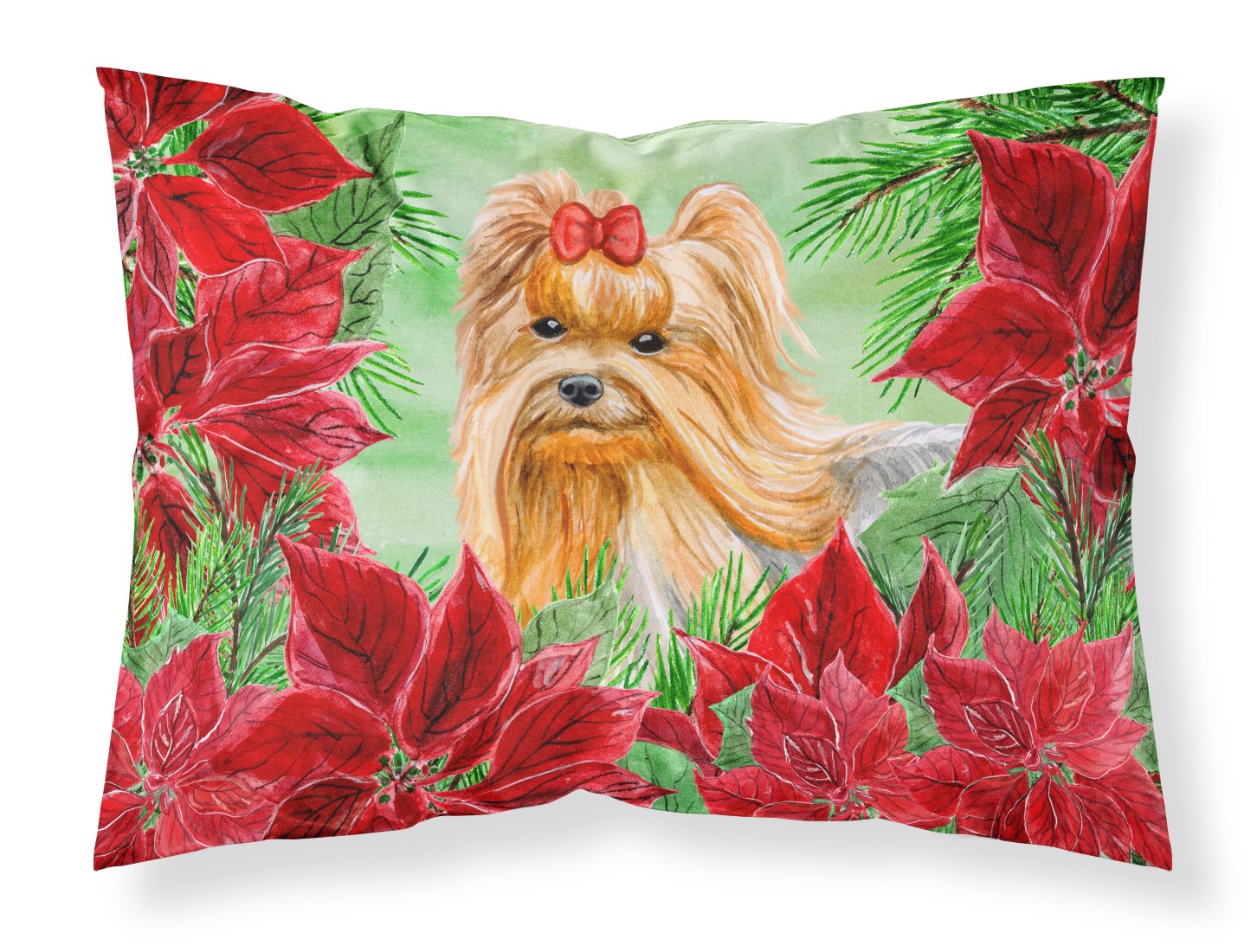 Yorkshire Terrier Poinsettas Fabric Standard Pillowcase CK1333PILLOWCASE by Caroline's Treasures