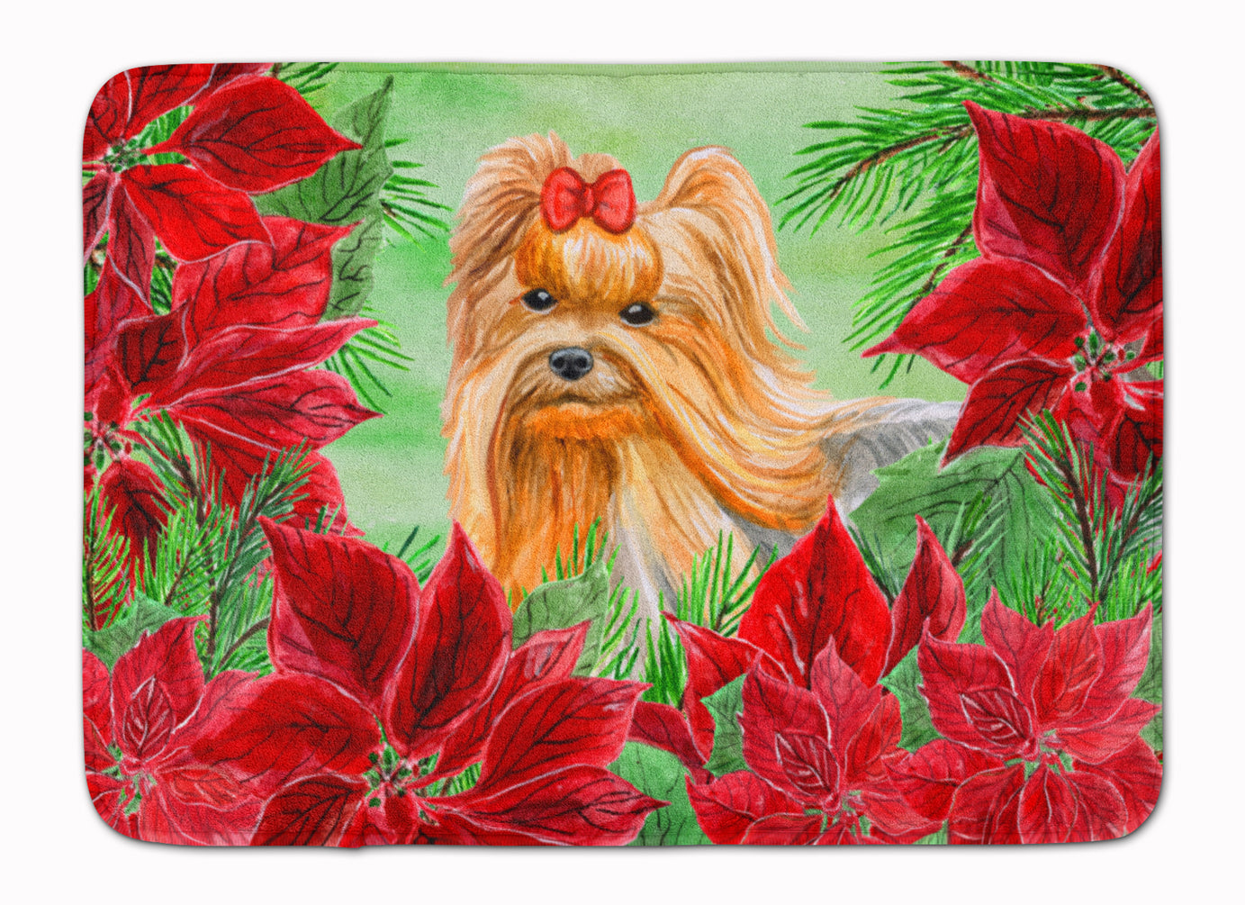 Yorkshire Terrier Poinsettas Machine Washable Memory Foam Mat CK1333RUG - the-store.com