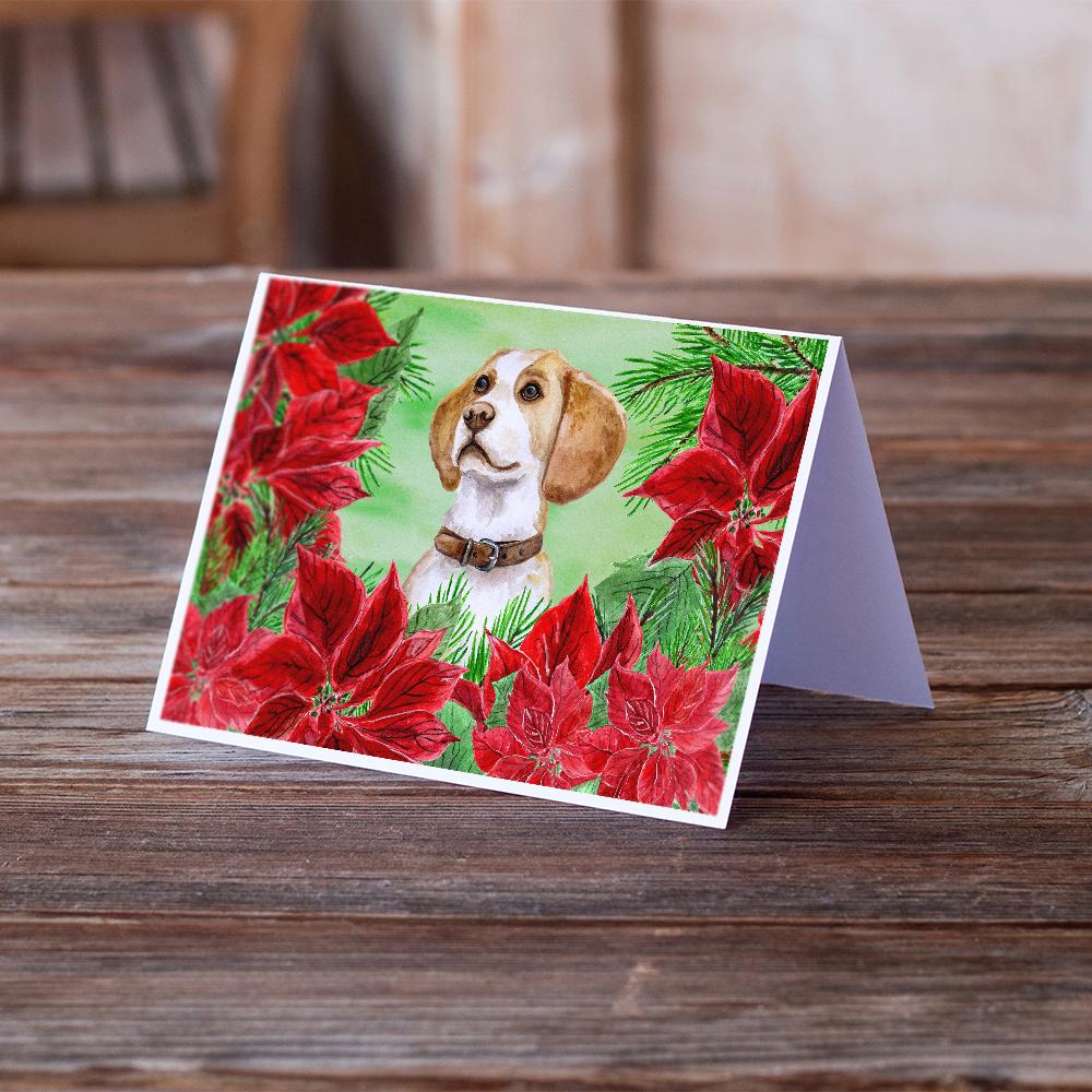 Beagle Poinsettas Greeting Cards and Envelopes Pack of 8 - the-store.com