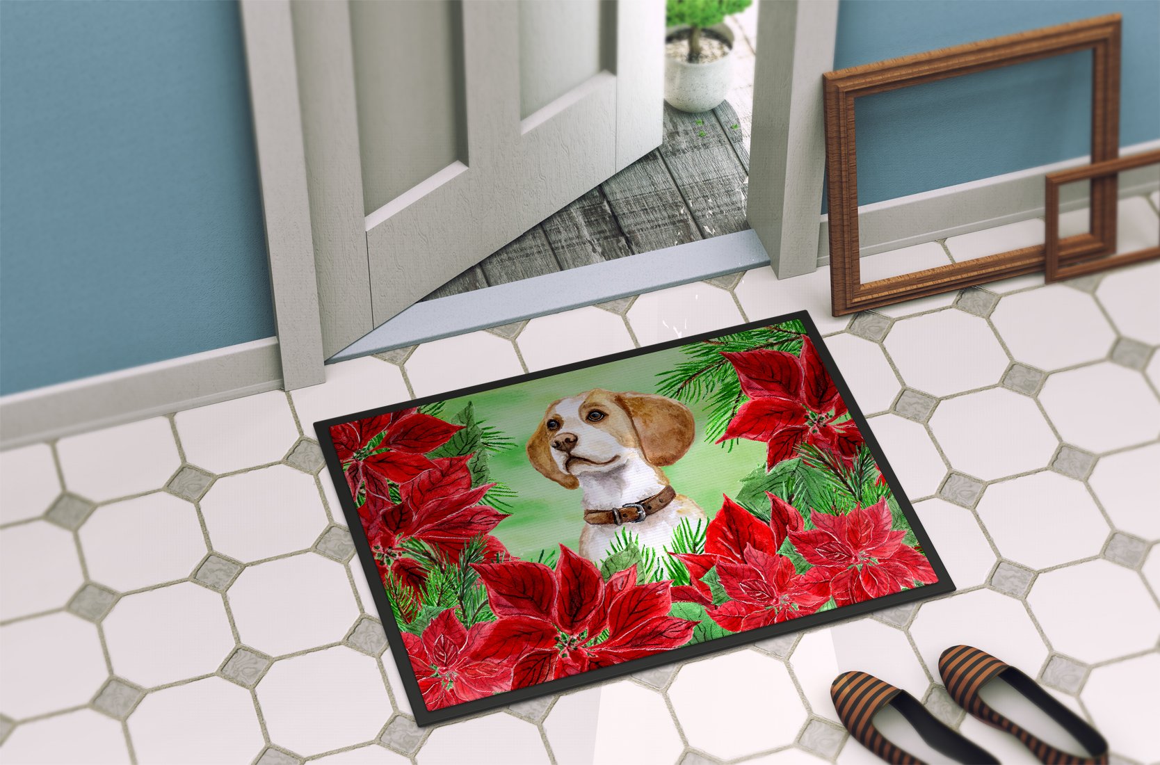 Beagle Poinsettas Indoor or Outdoor Mat 24x36 CK1334JMAT by Caroline's Treasures