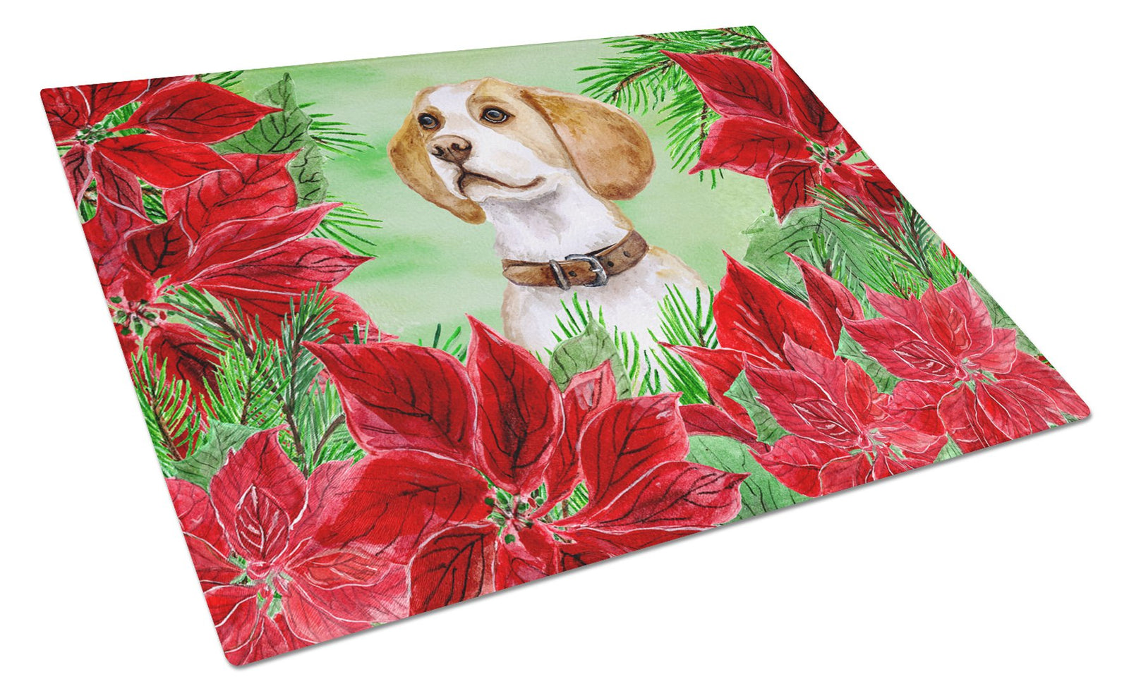 Beagle Poinsettas Glass Cutting Board Large CK1334LCB by Caroline's Treasures