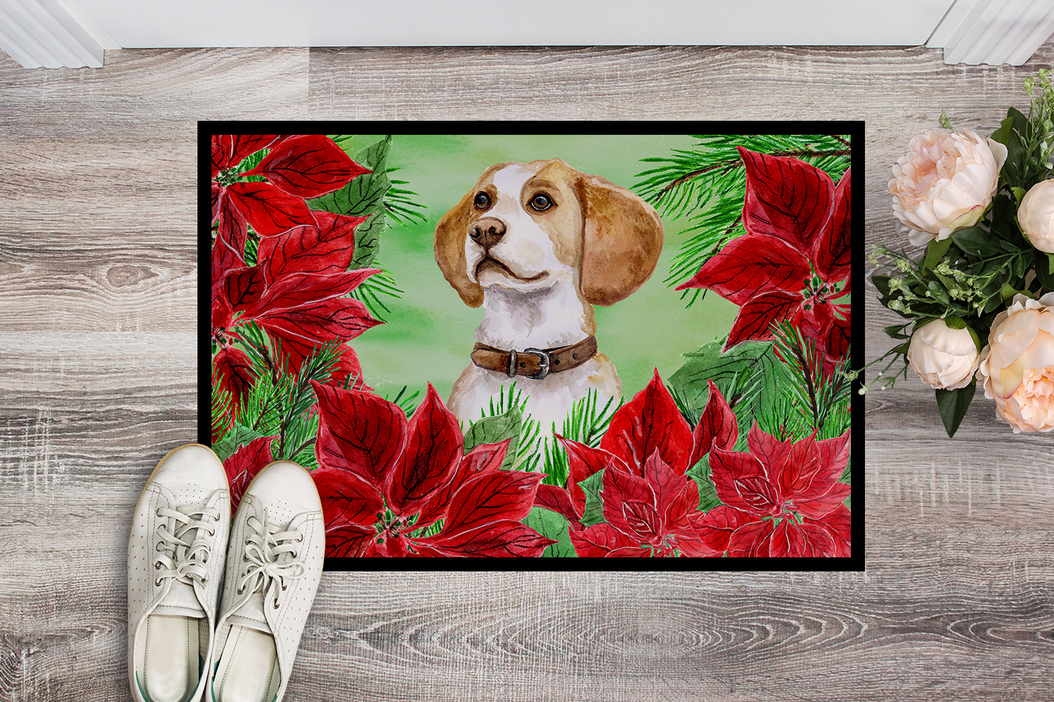 Beagle Poinsettas Indoor or Outdoor Mat 18x27 CK1334MAT - the-store.com