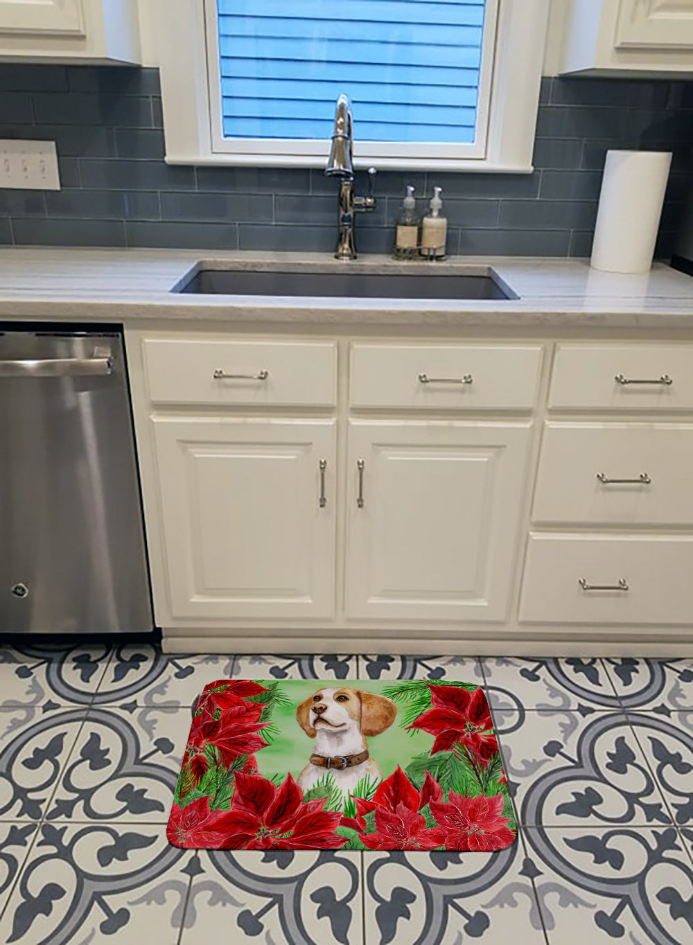 Beagle Poinsettas Machine Washable Memory Foam Mat CK1334RUG - the-store.com