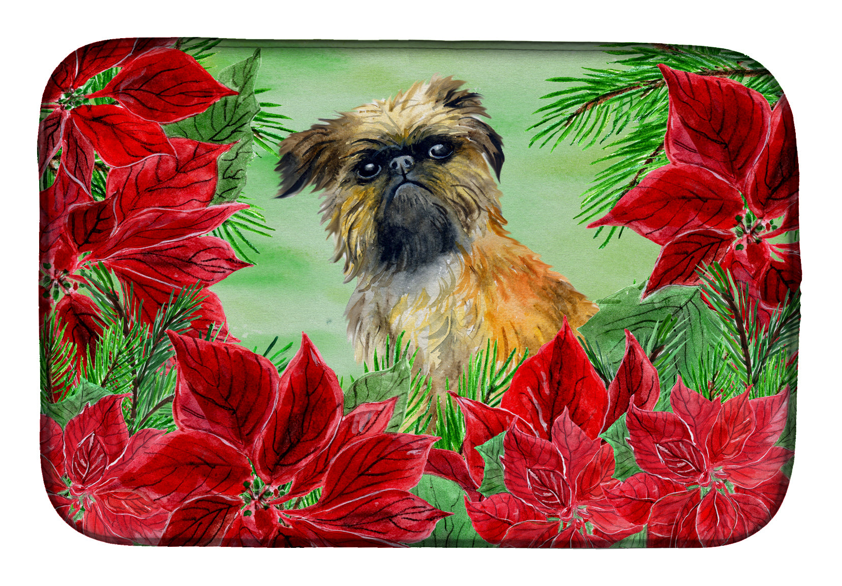 Brussels Griffon Poinsettas Dish Drying Mat CK1335DDM  the-store.com.