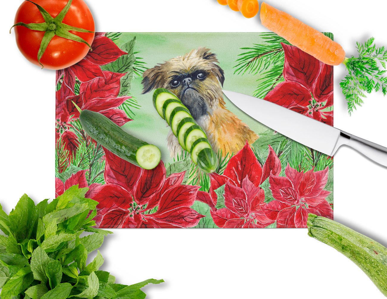 Brussels Griffon Poinsettas Glass Cutting Board Large CK1335LCB by Caroline's Treasures