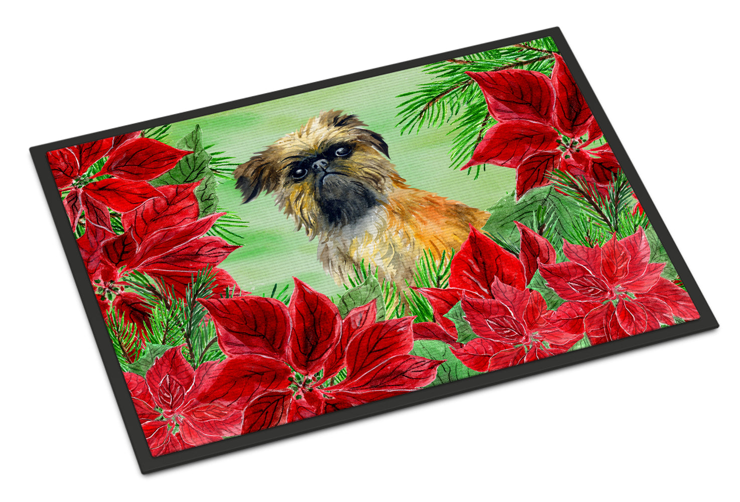 Brussels Griffon Poinsettas Indoor or Outdoor Mat 18x27 CK1335MAT - the-store.com