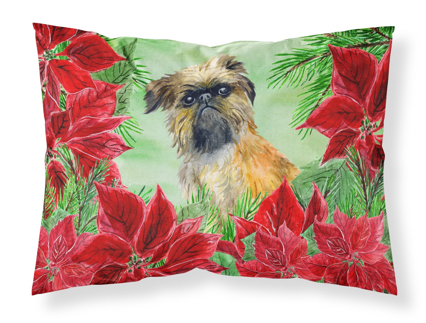 Brussels Griffon Poinsettas Fabric Standard Pillowcase CK1335PILLOWCASE by Caroline's Treasures