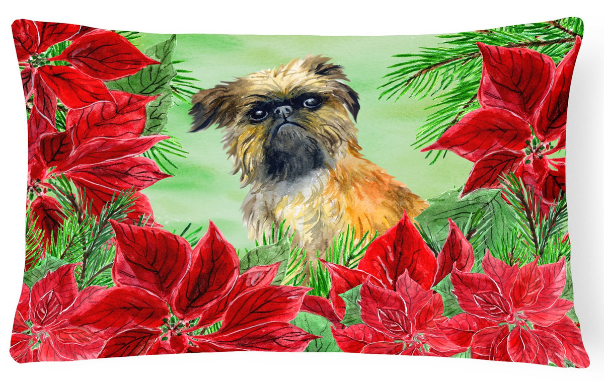 Brussels Griffon Poinsettas Canvas Fabric Decorative Pillow CK1335PW1216 by Caroline&#39;s Treasures