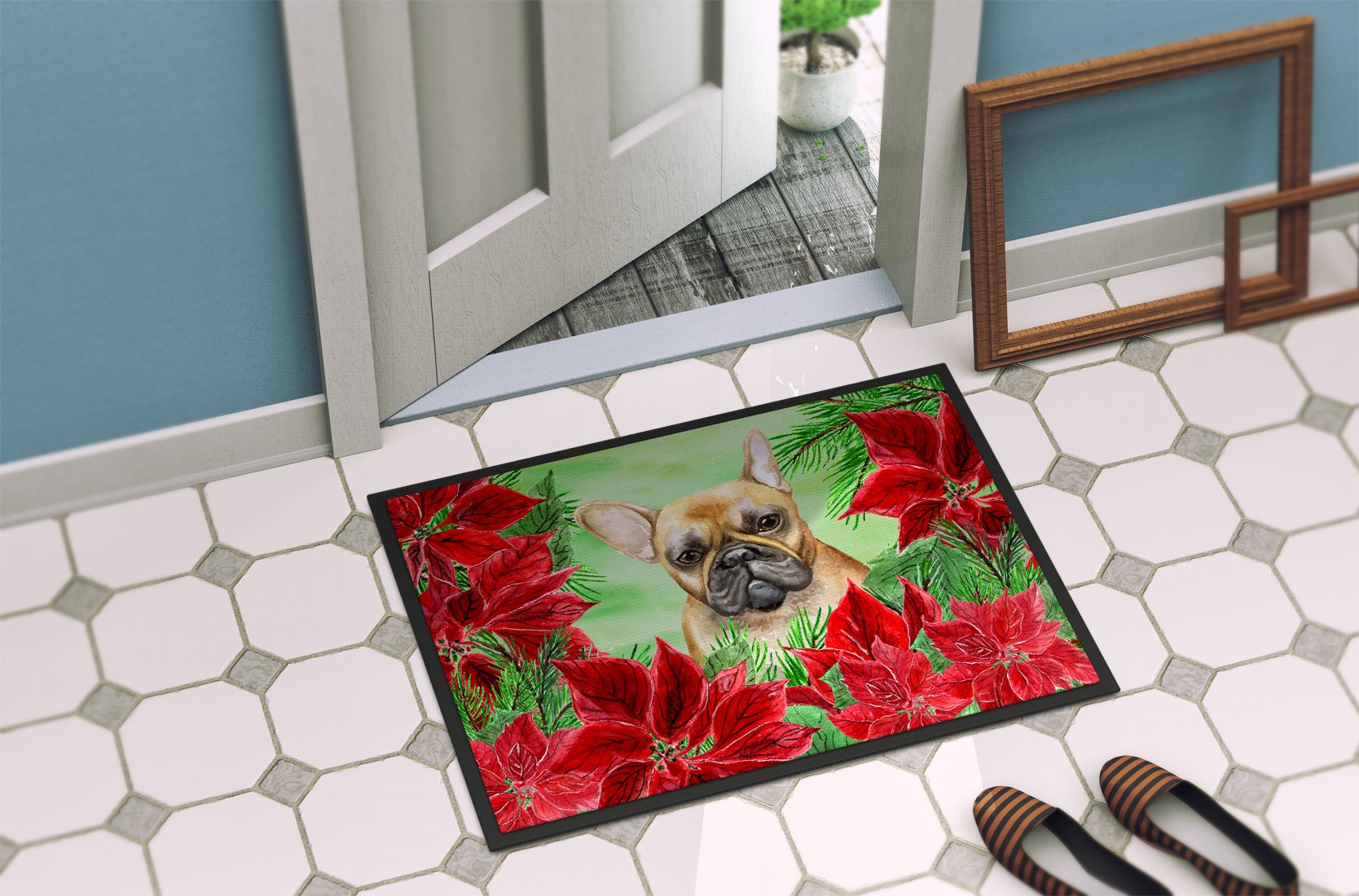 French Bulldog Poinsettas Indoor or Outdoor Mat 24x36 CK1336JMAT by Caroline's Treasures