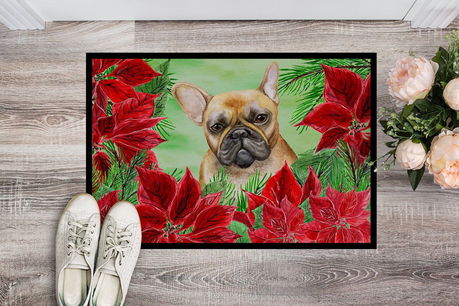 French Bulldog Poinsettas Indoor or Outdoor Mat 18x27 CK1336MAT - the-store.com