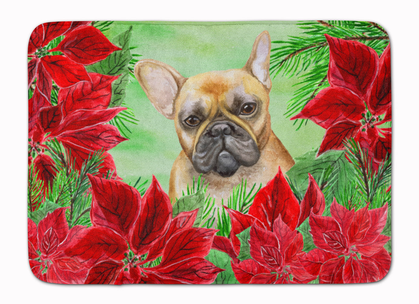 French Bulldog Poinsettas Machine Washable Memory Foam Mat CK1336RUG - the-store.com