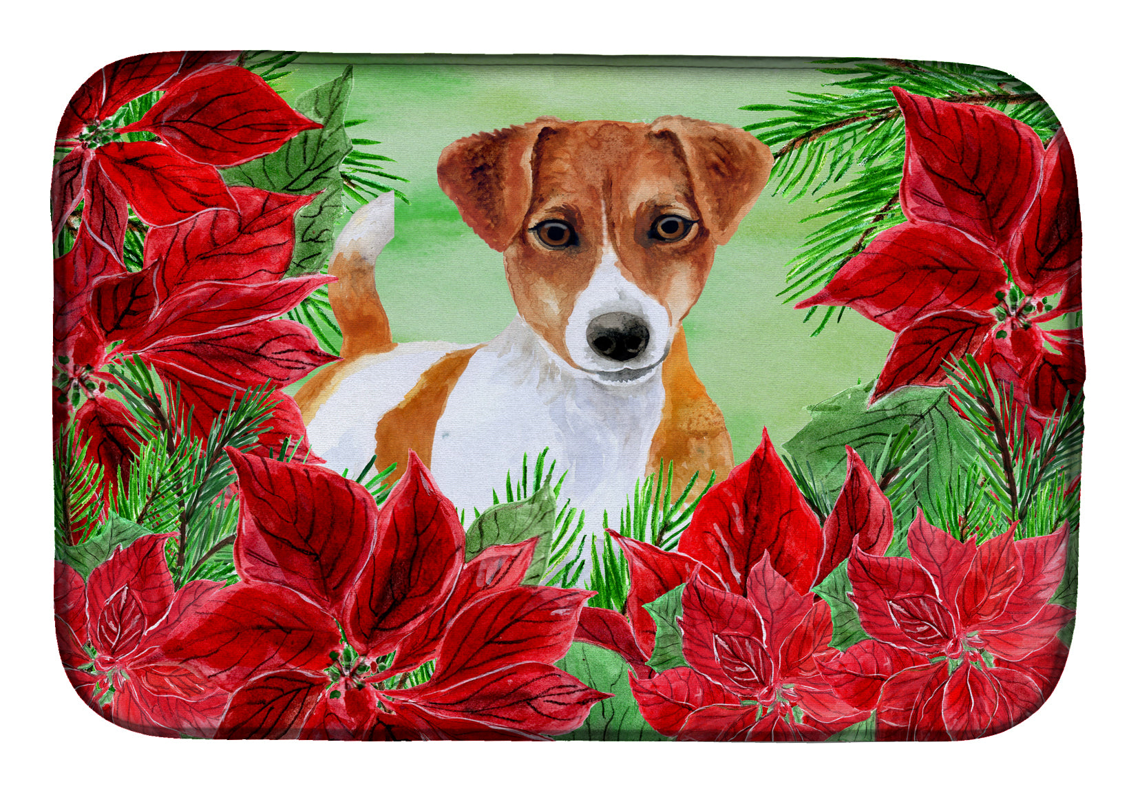 Jack Russell Terrier Poinsettas Dish Drying Mat CK1337DDM  the-store.com.