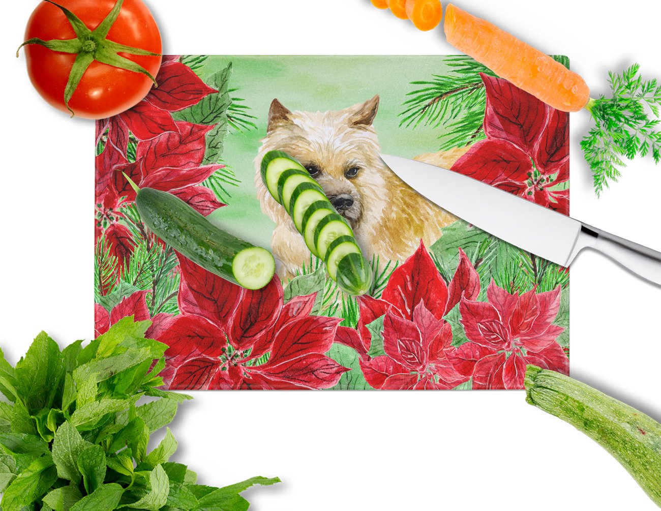 Cairn Terrier Poinsettas Glass Cutting Board Large CK1338LCB by Caroline's Treasures