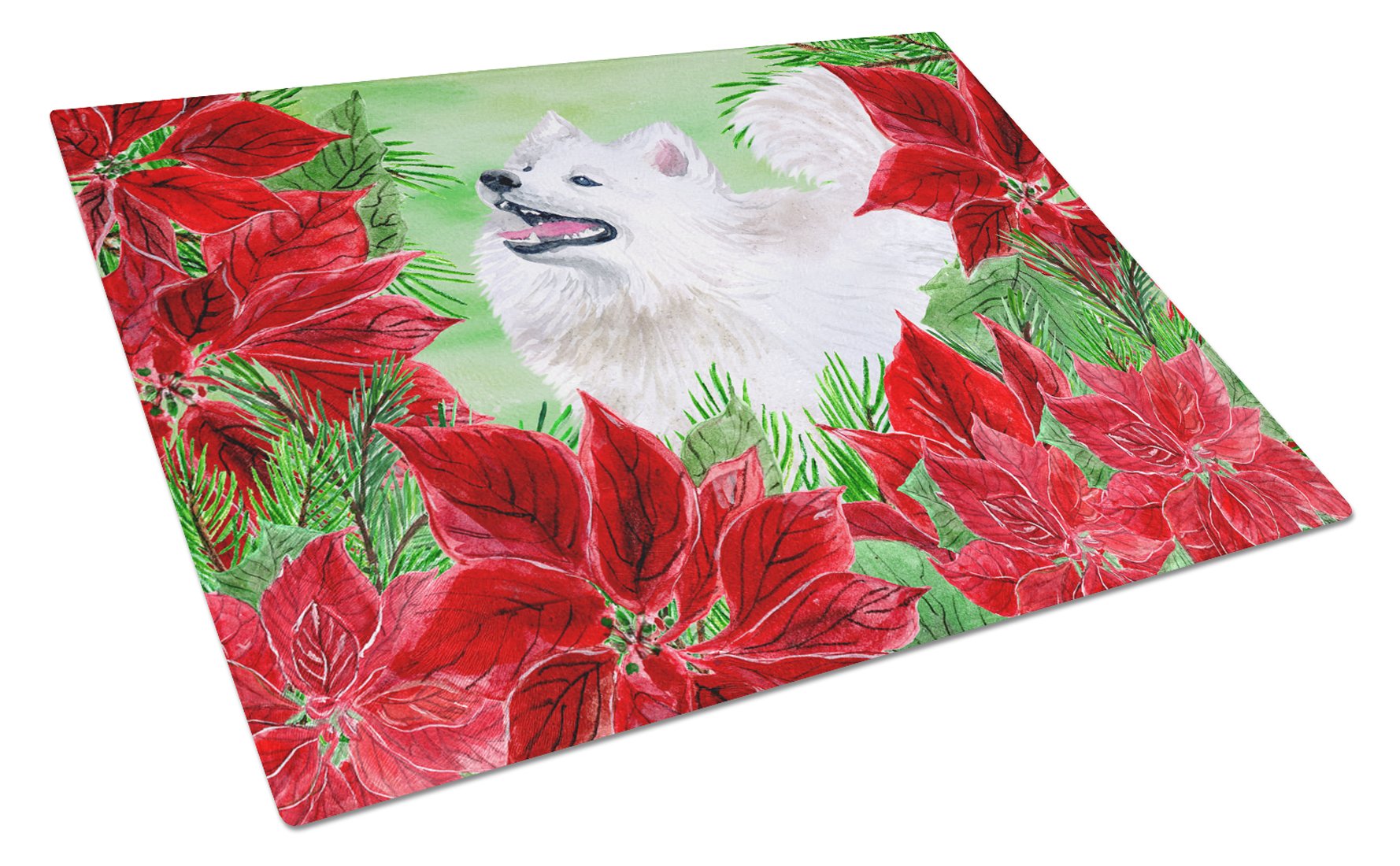 Samoyed Poinsettas Glass Cutting Board Large CK1339LCB by Caroline's Treasures