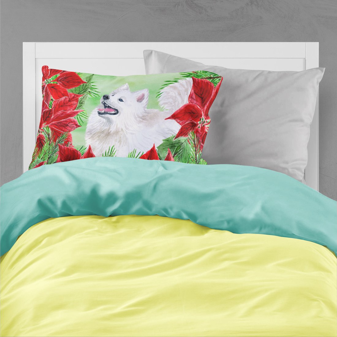 Samoyed Poinsettas Fabric Standard Pillowcase CK1339PILLOWCASE by Caroline's Treasures