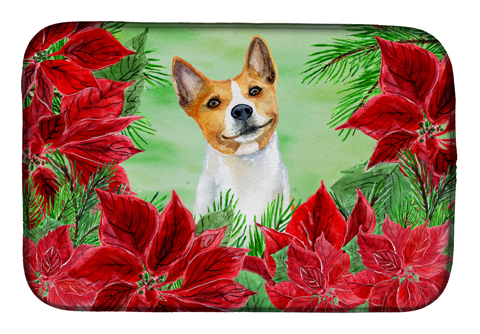 Basenji Poinsettas Dish Drying Mat CK1340DDM  the-store.com.