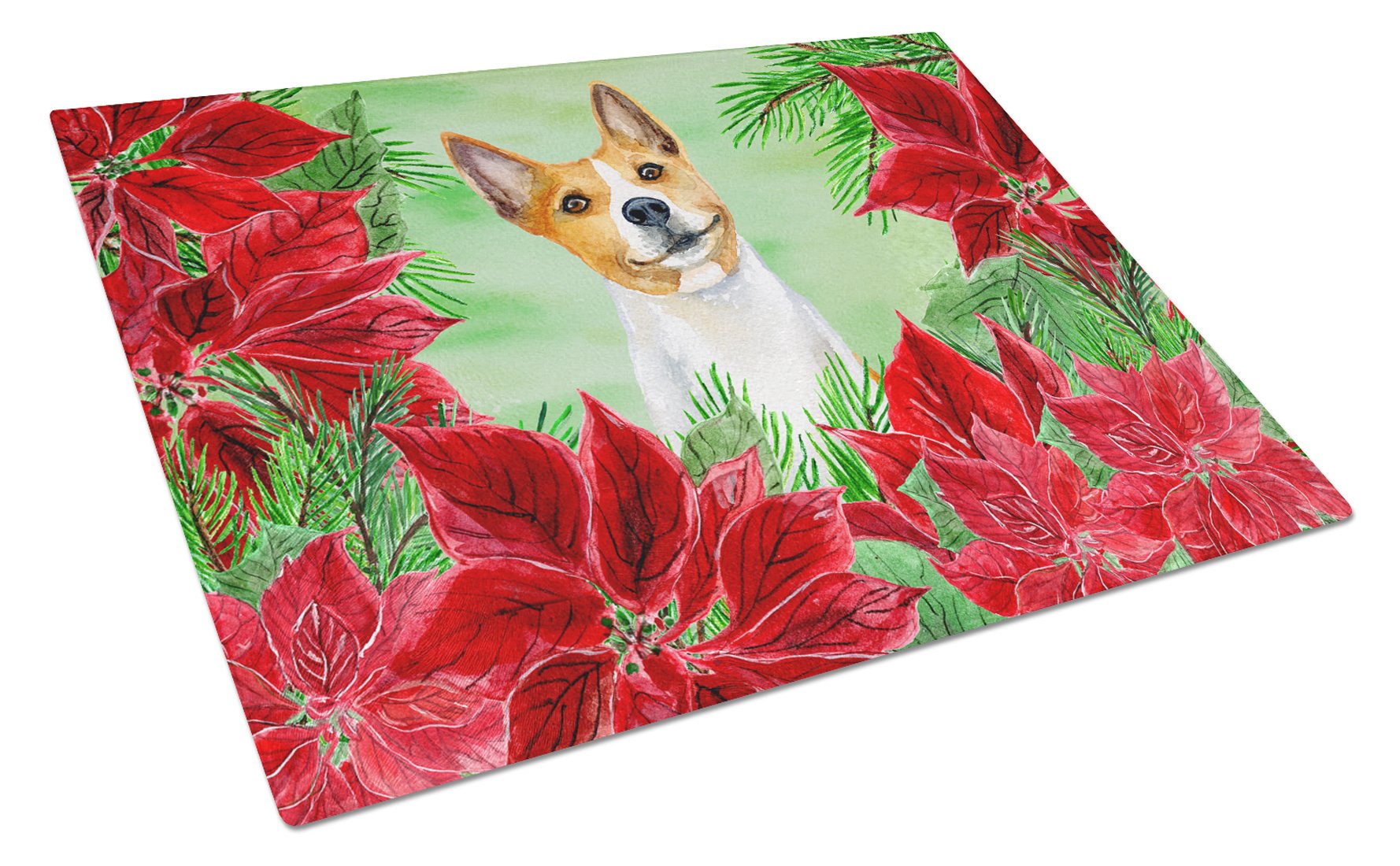 Basenji Poinsettas Glass Cutting Board Large CK1340LCB by Caroline's Treasures