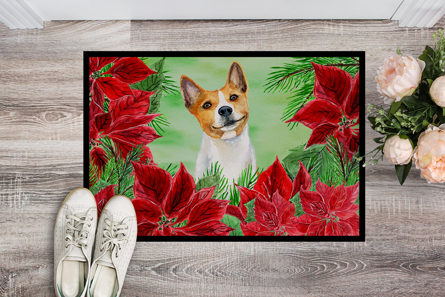 Basenji Poinsettas Indoor or Outdoor Mat 18x27 CK1340MAT - the-store.com