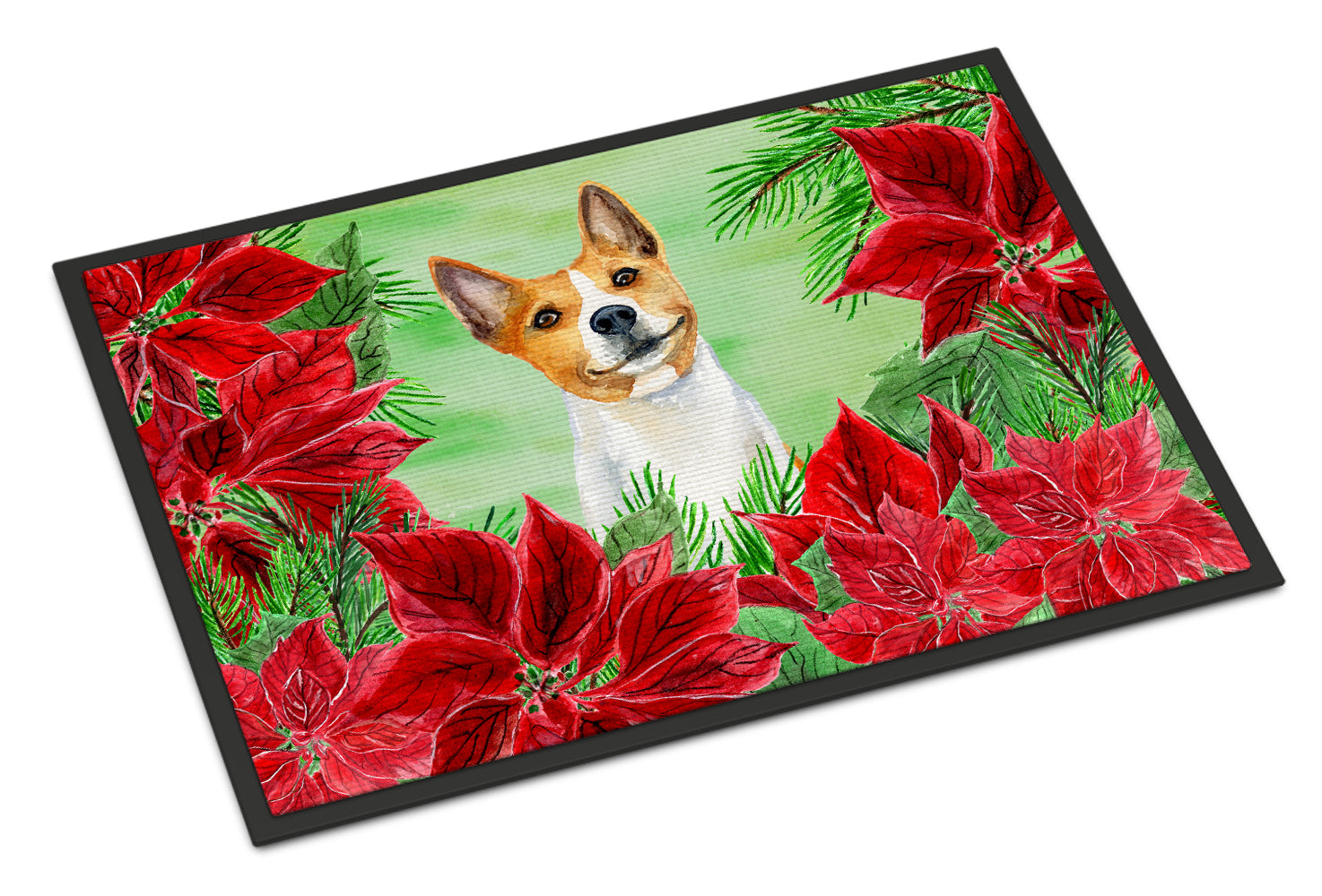 Basenji Poinsettas Indoor or Outdoor Mat 18x27 CK1340MAT - the-store.com