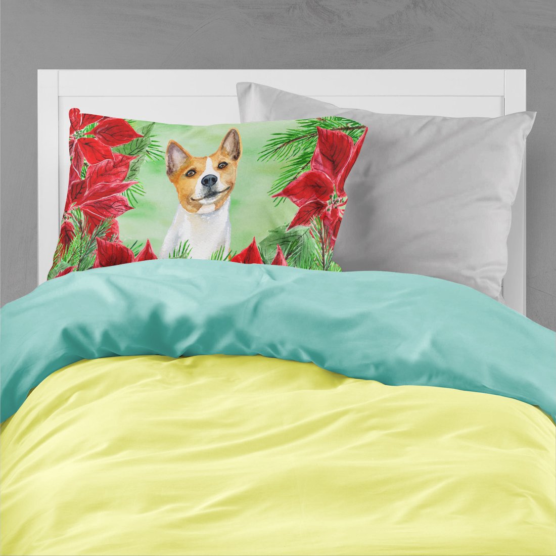 Basenji Poinsettas Fabric Standard Pillowcase CK1340PILLOWCASE by Caroline's Treasures