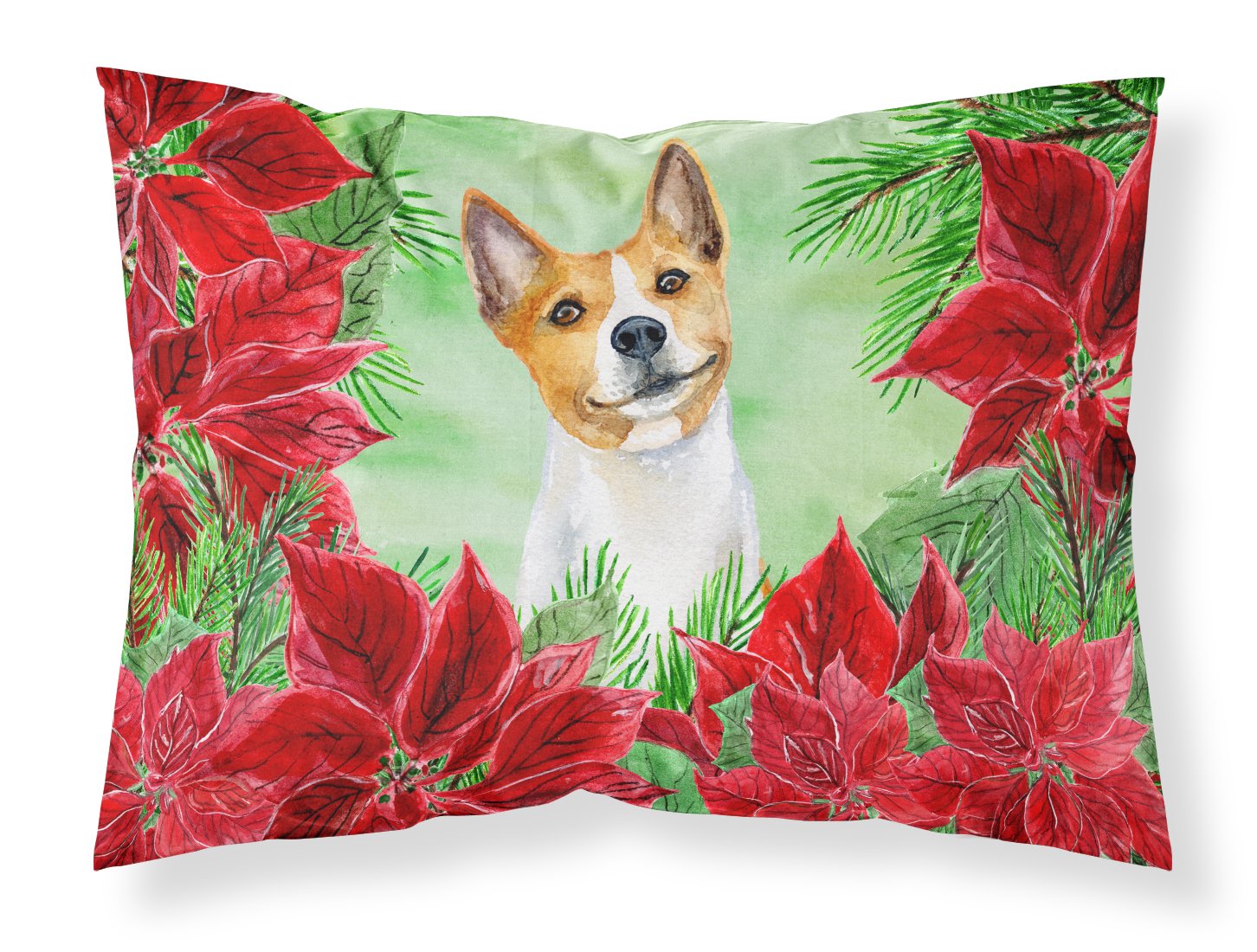 Basenji Poinsettas Fabric Standard Pillowcase CK1340PILLOWCASE by Caroline's Treasures