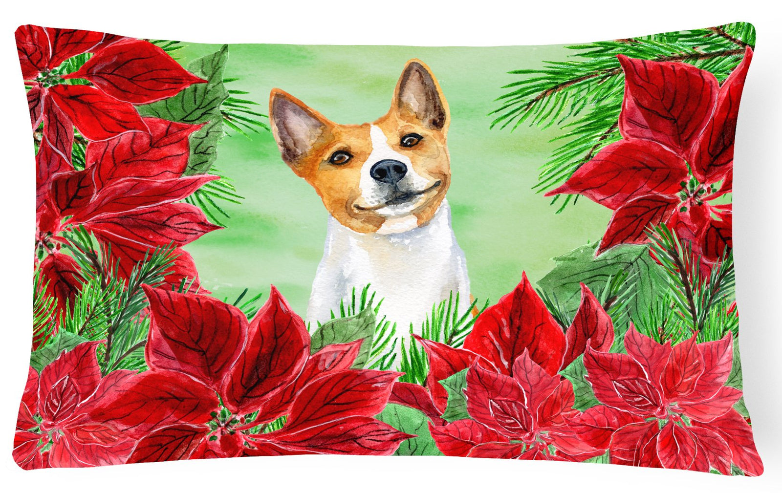 Basenji Poinsettas Canvas Fabric Decorative Pillow CK1340PW1216 by Caroline's Treasures