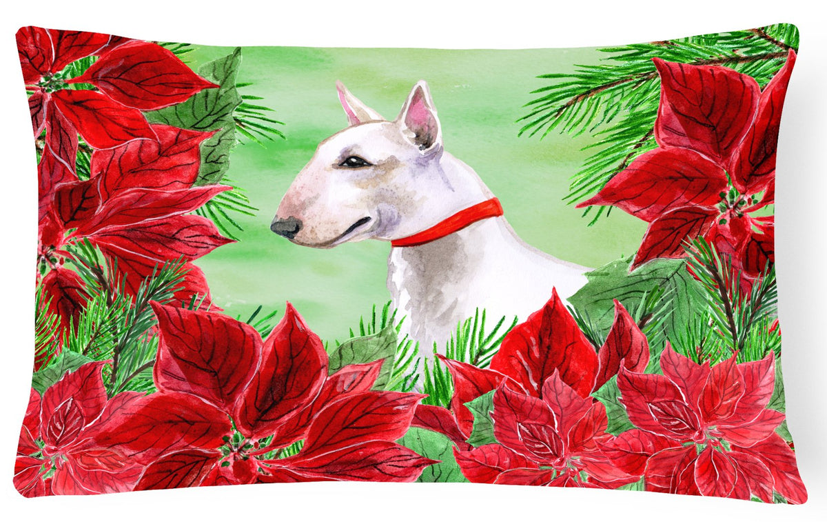 Bull Terrier Poinsettas Canvas Fabric Decorative Pillow CK1341PW1216 by Caroline&#39;s Treasures