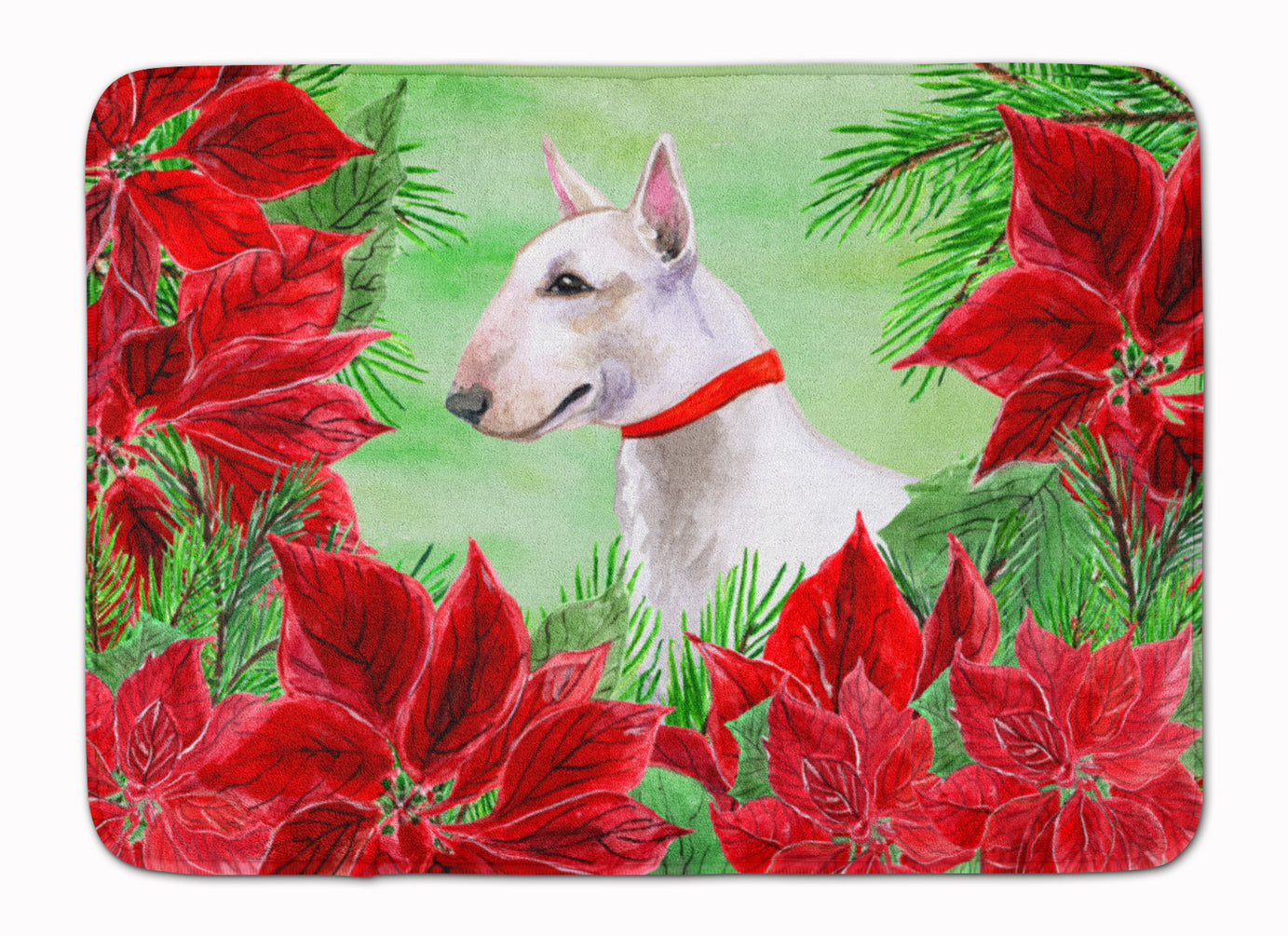 Bull Terrier Poinsettas Machine Washable Memory Foam Mat CK1341RUG - the-store.com