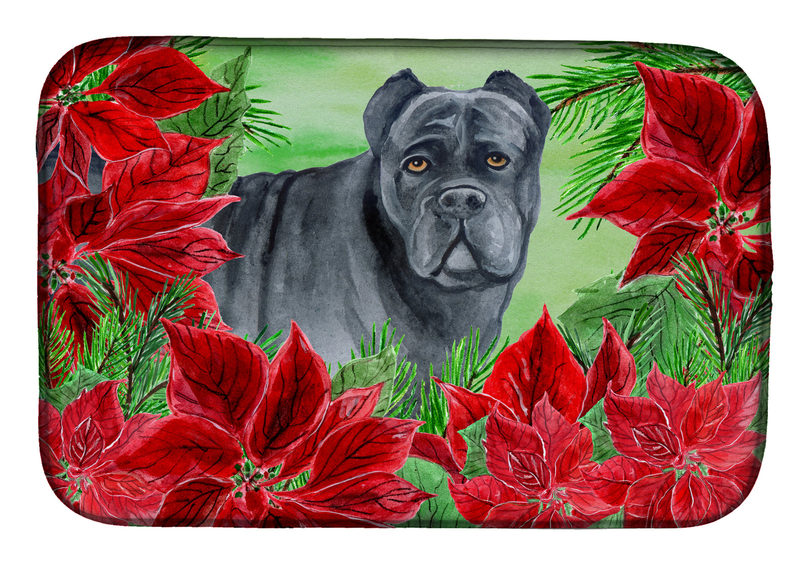 Cane Corso Poinsettas Dish Drying Mat CK1342DDM  the-store.com.