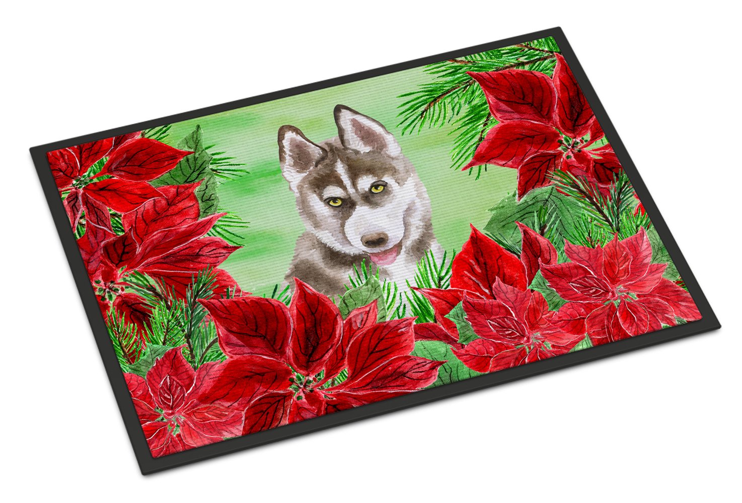 Siberian Husky Grey Poinsettas Indoor or Outdoor Mat 24x36 CK1344JMAT by Caroline's Treasures