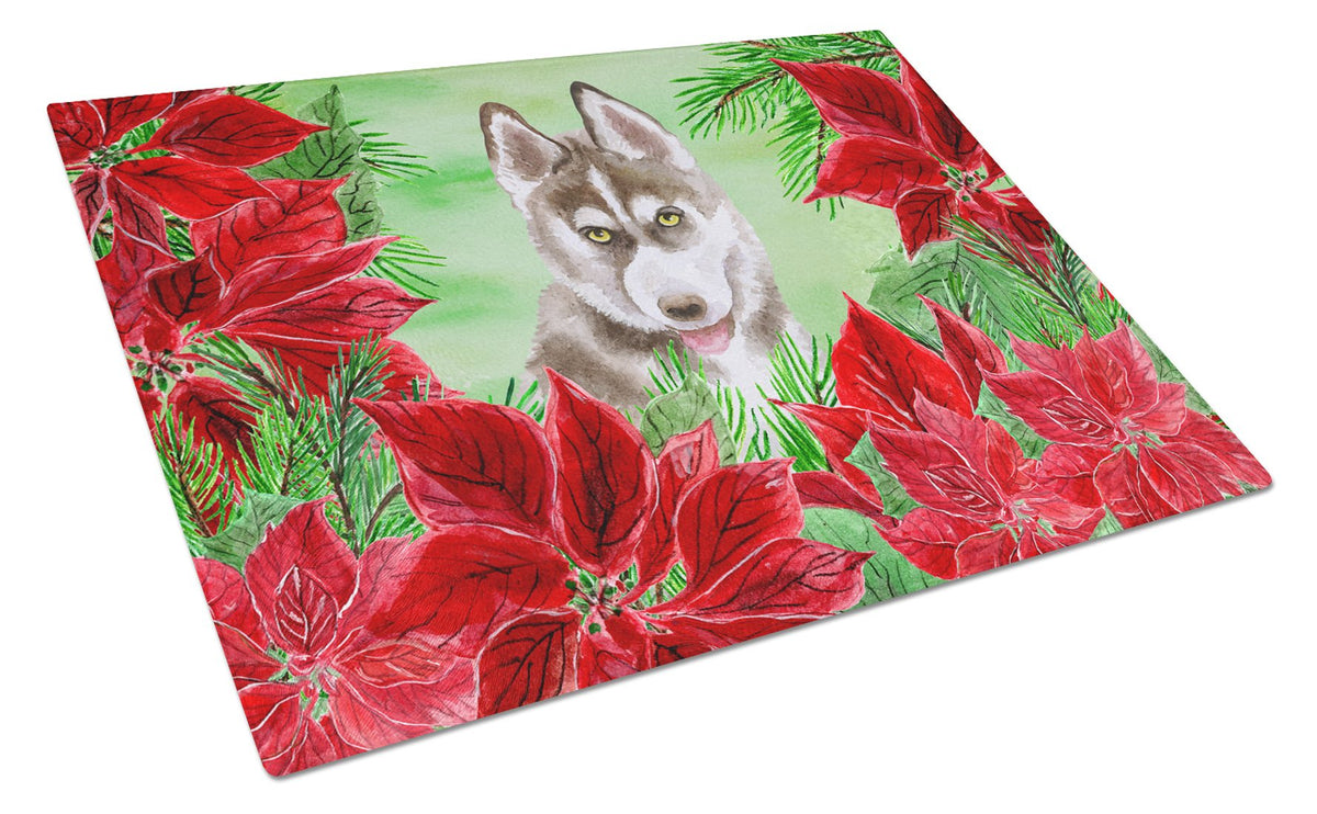 Siberian Husky Grey Poinsettas Glass Cutting Board Large CK1344LCB by Caroline&#39;s Treasures