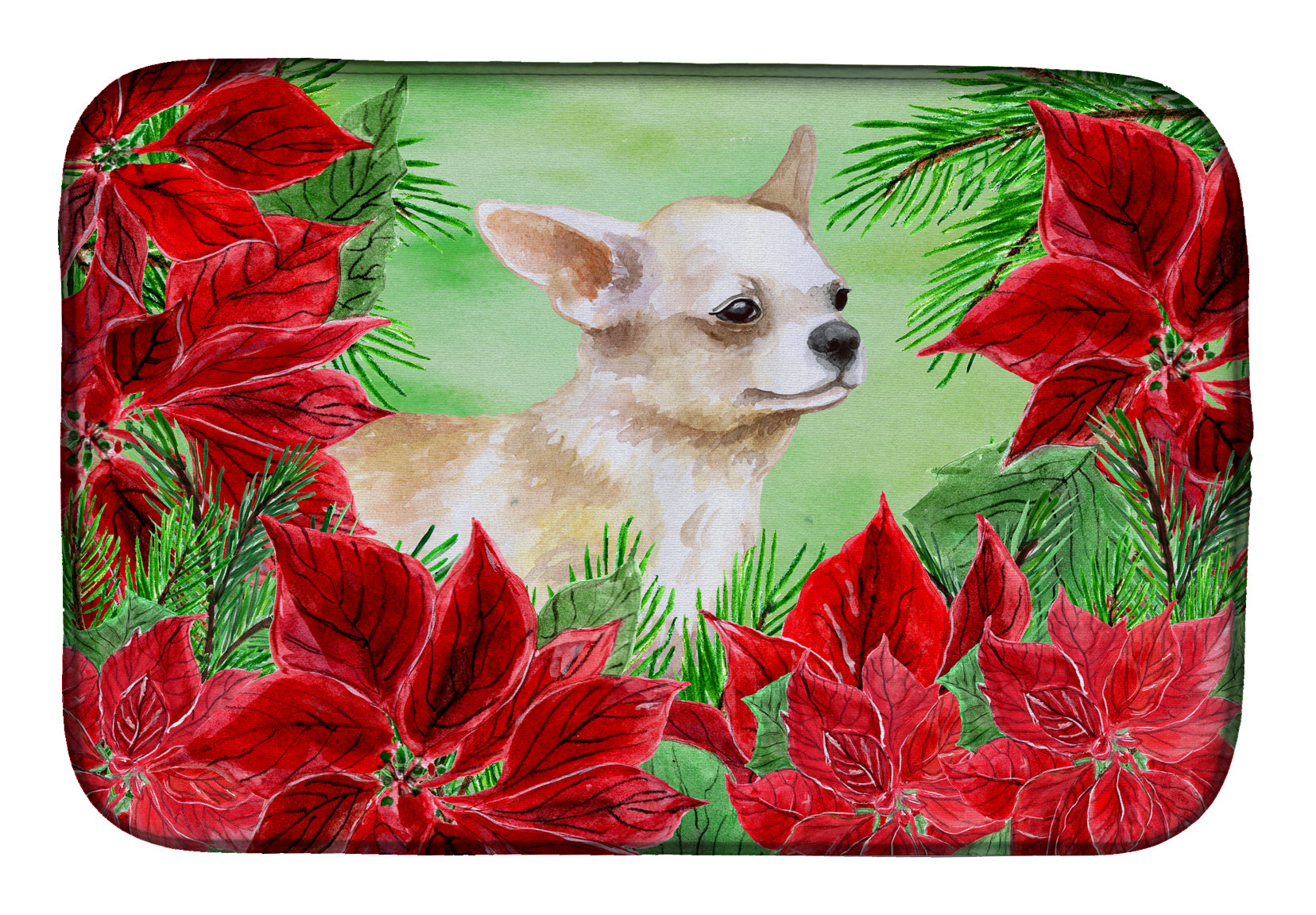 Chihuahua Leg up Poinsettas Dish Drying Mat CK1345DDM  the-store.com.