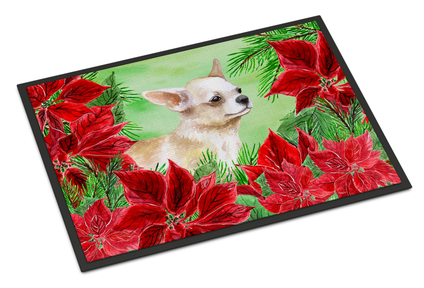 Chihuahua Leg up Poinsettas Indoor or Outdoor Mat 18x27 CK1345MAT - the-store.com