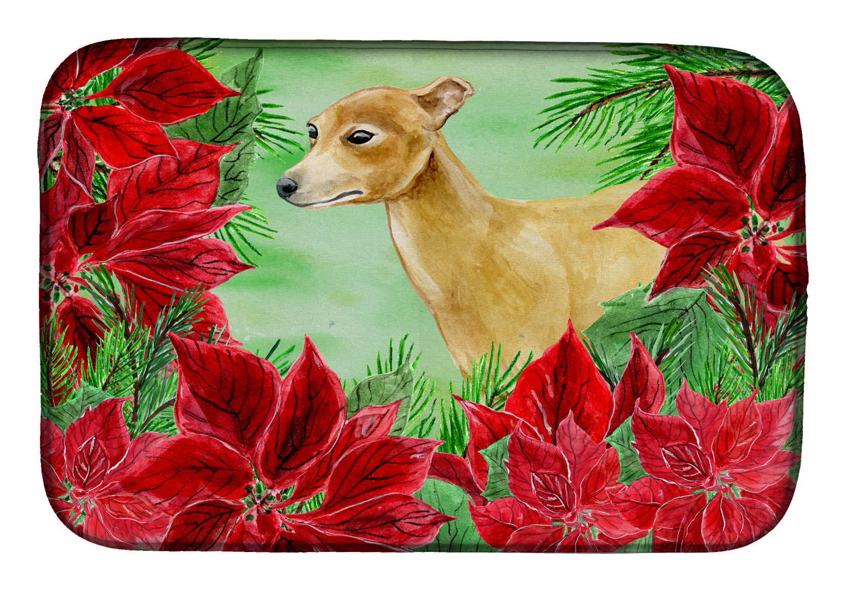 Italian Greyhound Poinsettas Dish Drying Mat CK1346DDM  the-store.com.