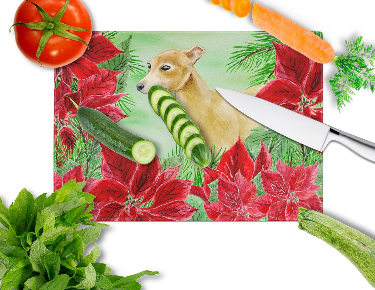 Italian Greyhound Poinsettas Glass Cutting Board Large CK1346LCB by Caroline's Treasures