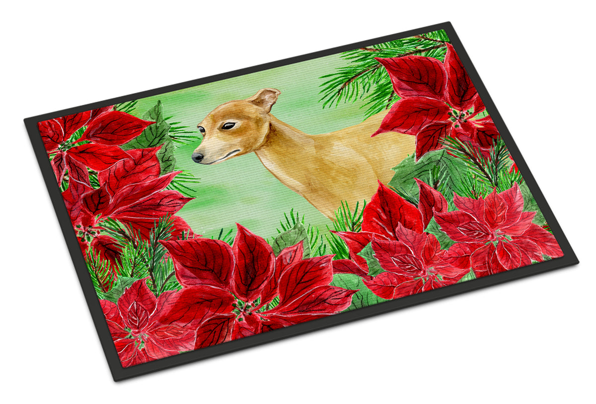 Italian Greyhound Poinsettas Indoor or Outdoor Mat 18x27 CK1346MAT - the-store.com