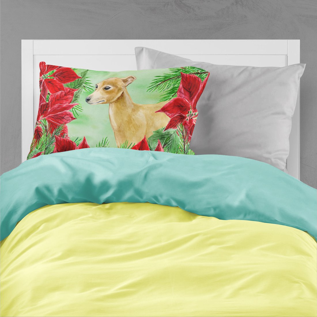 Italian Greyhound Poinsettas Fabric Standard Pillowcase CK1346PILLOWCASE by Caroline's Treasures