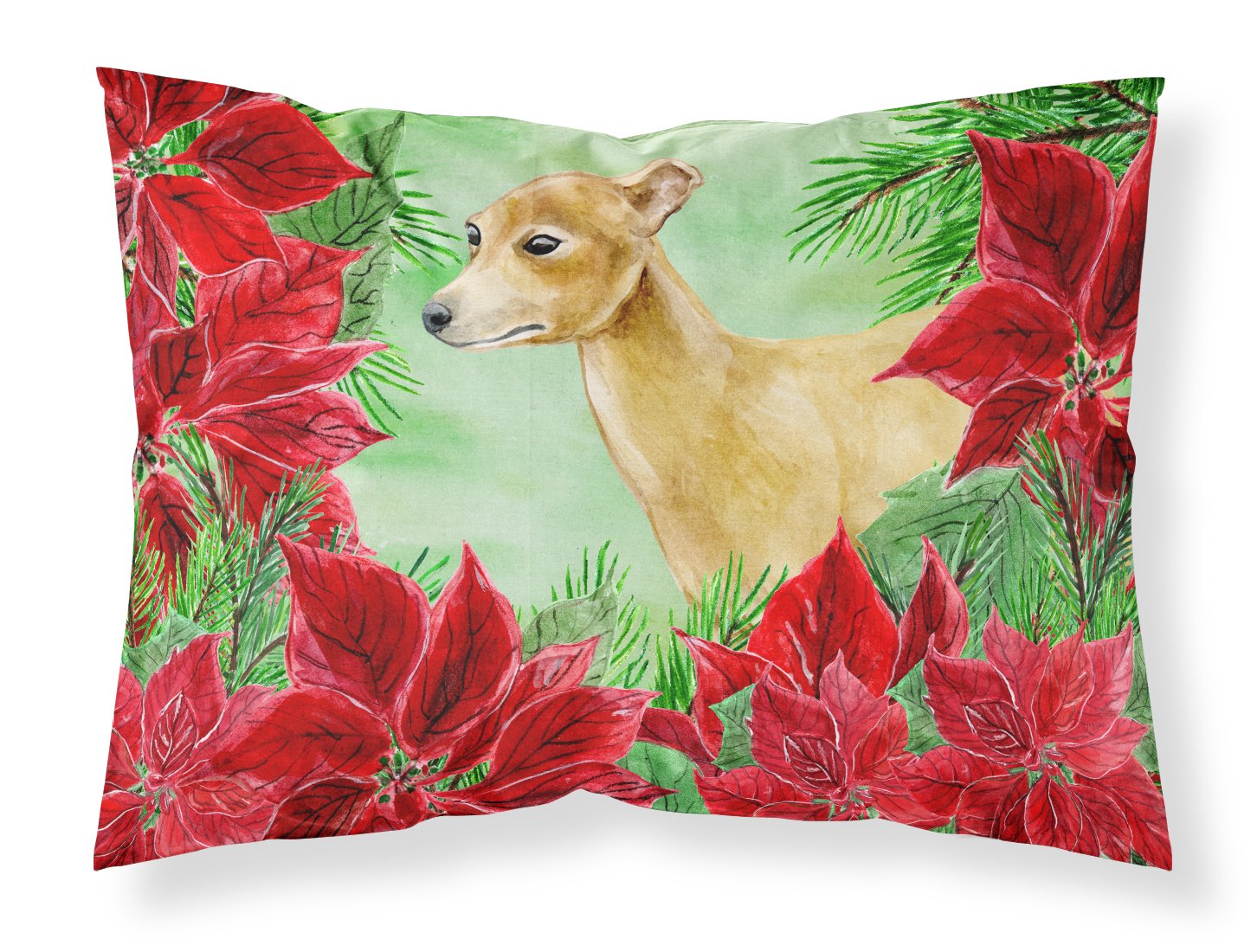 Italian Greyhound Poinsettas Fabric Standard Pillowcase CK1346PILLOWCASE by Caroline's Treasures