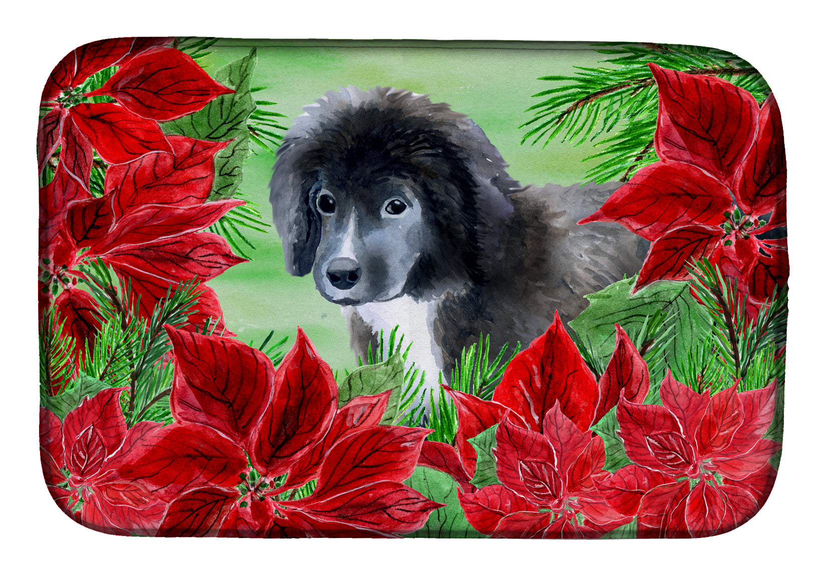 Newfoundland Puppy Poinsettas Dish Drying Mat CK1347DDM  the-store.com.