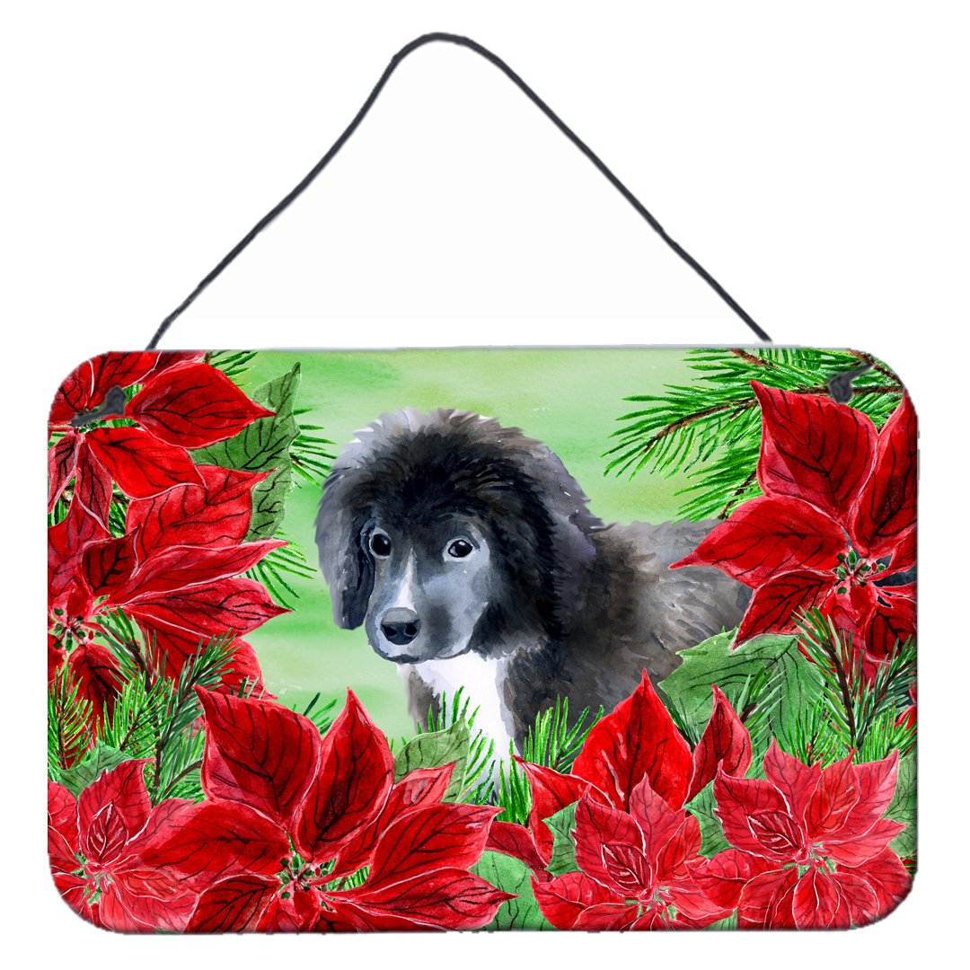 Newfoundland Puppy Poinsettas Wall or Door Hanging Prints CK1347DS812 by Caroline&#39;s Treasures