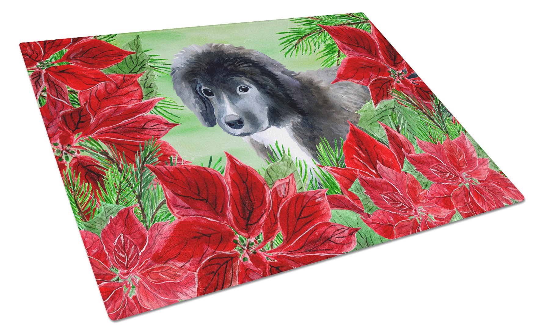 Newfoundland Puppy Poinsettas Glass Cutting Board Large CK1347LCB by Caroline's Treasures