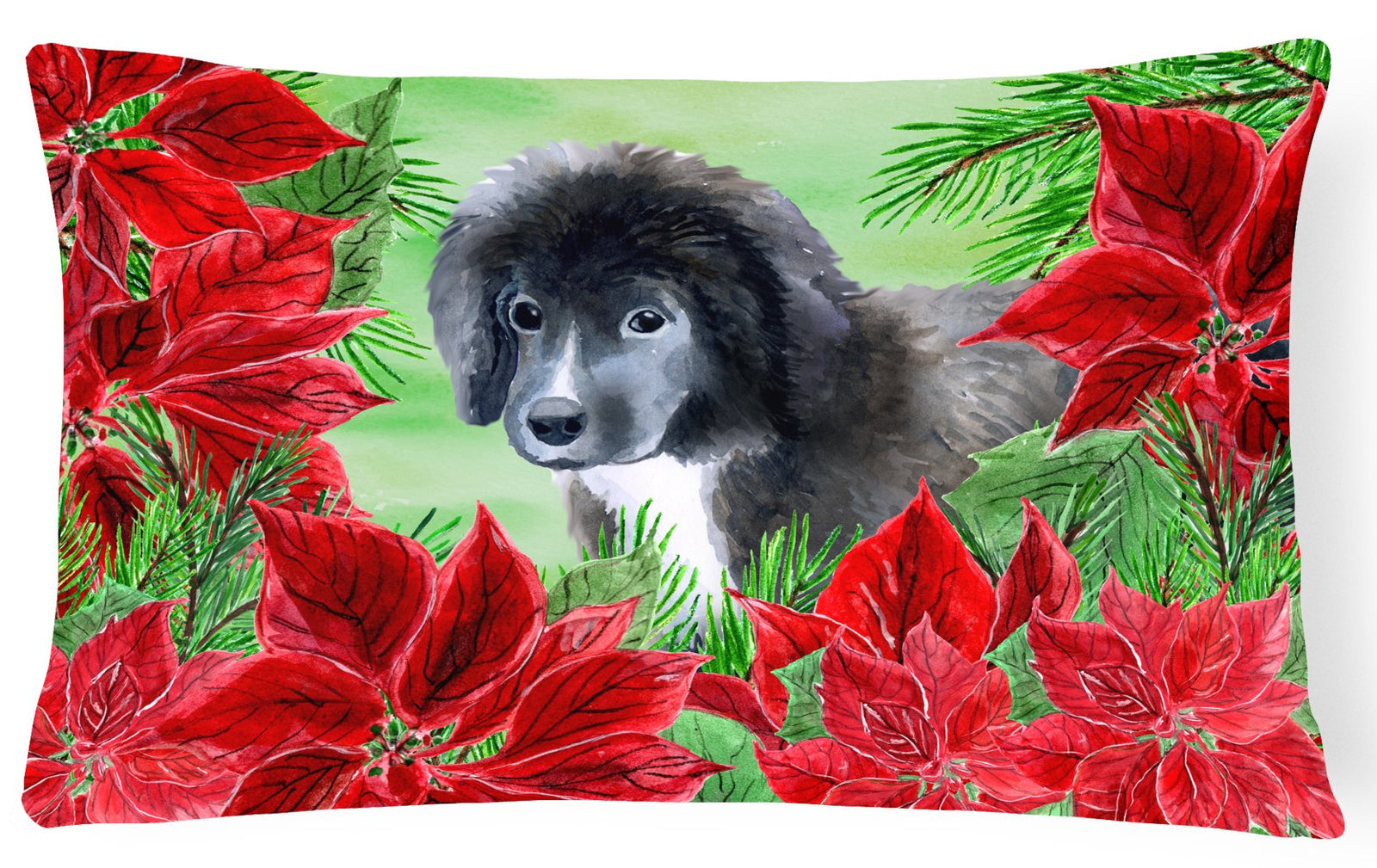 Newfoundland Puppy Poinsettas Canvas Fabric Decorative Pillow CK1347PW1216 by Caroline's Treasures